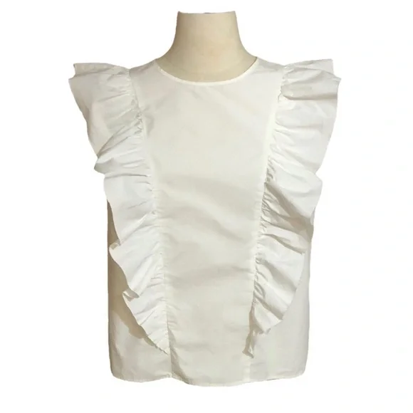 CURRENT/ELLIOT Ruffled Cotton-poplin Top In Sugar - Picture 2 of 9